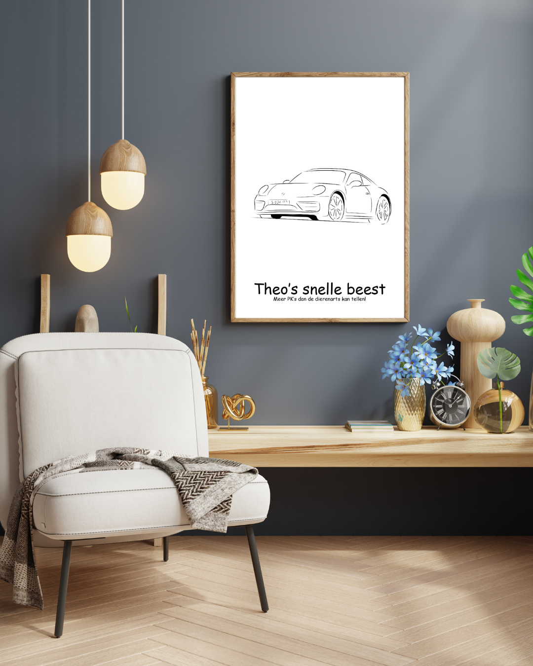 Poster - First car - Auto - Lijntekening - Handgemaakt