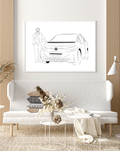 Poster - First car - Auto - Lijntekening - Handgemaakt