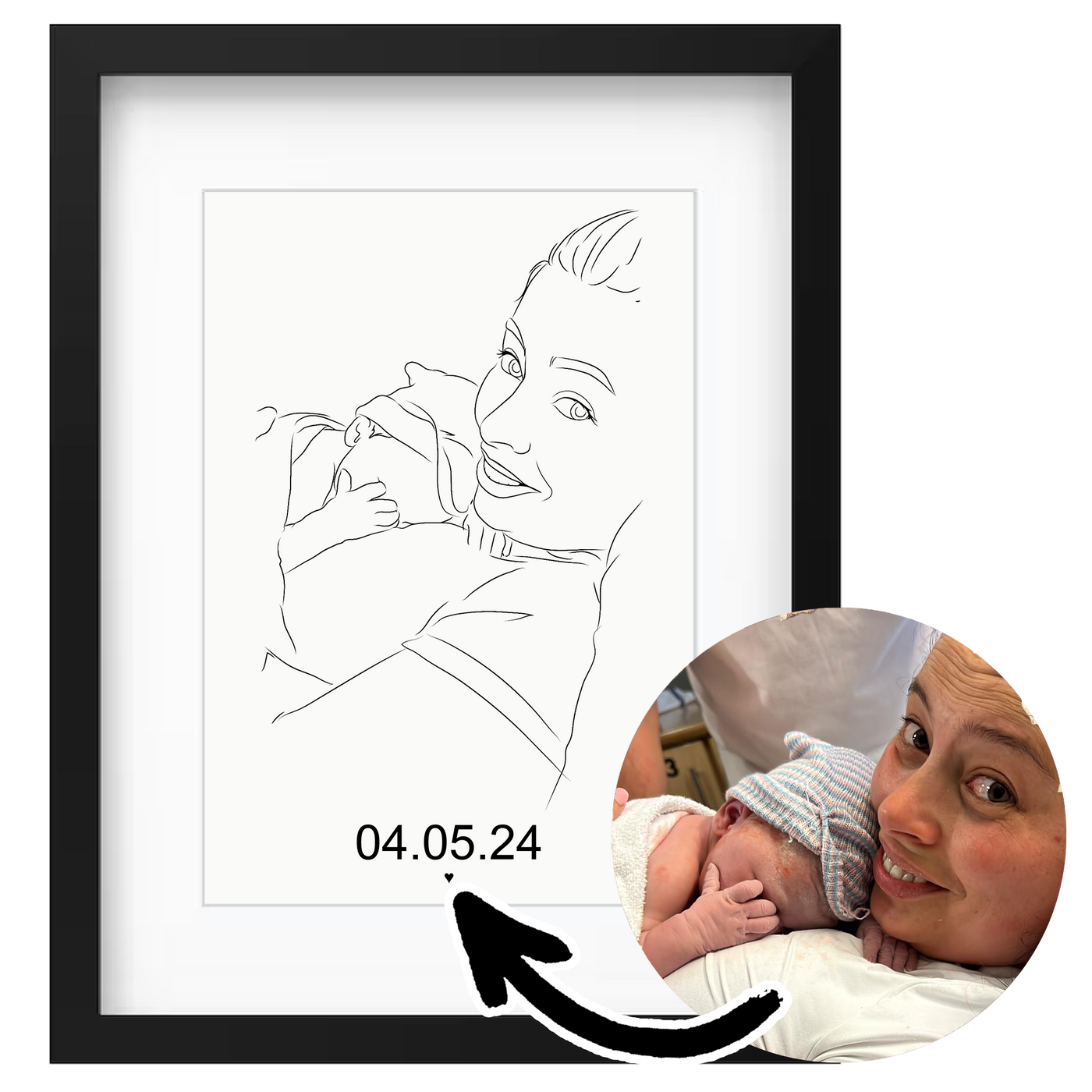 Poster - Newborn - Baby - Kind - Geboorte - Lijntekening - Handgemaakt