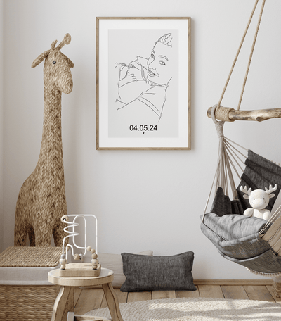 Poster - Newborn - Baby - Kind - Geboorte - Lijntekening - Handgemaakt