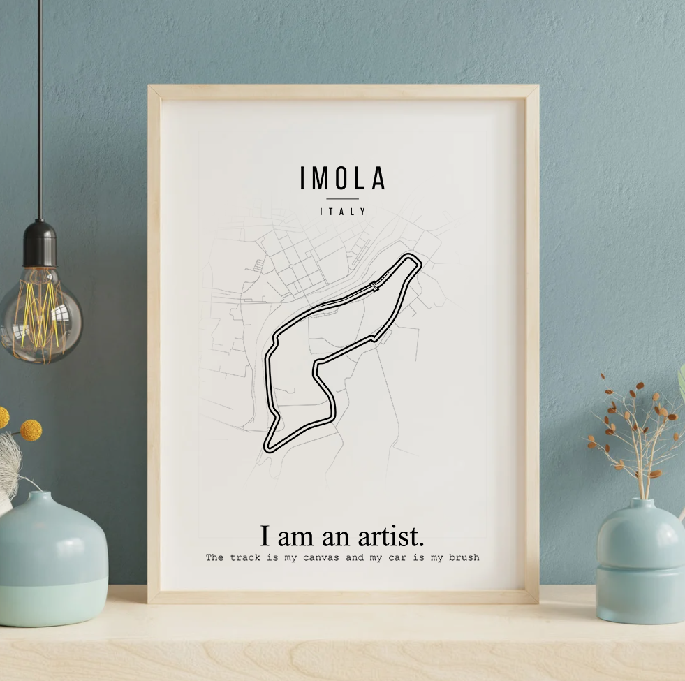 Poster circuit Imola in een houten lijst