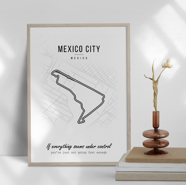 F1 poster van Circuit Mexico City in een houten lijst