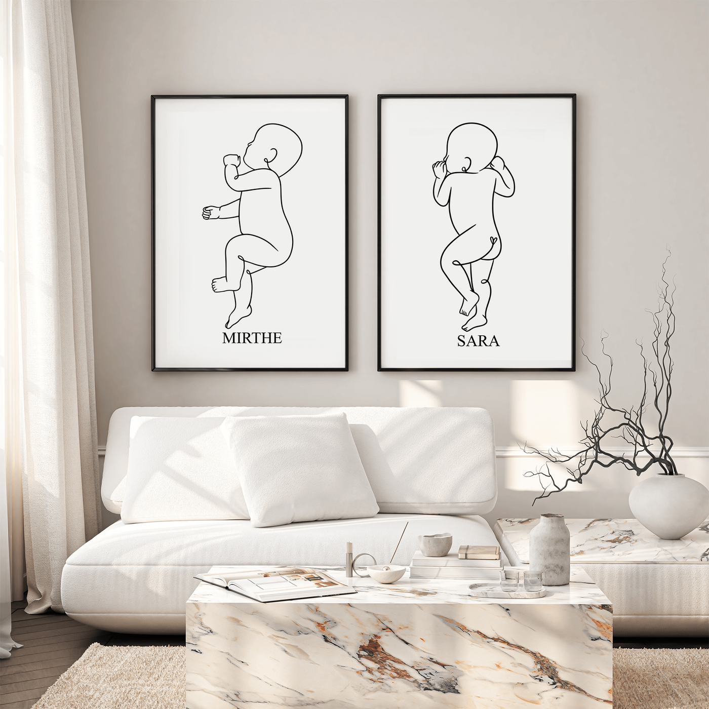 Poster 1:1 Schaaltekening van Tweeling baby